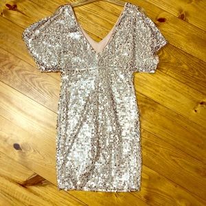 Light pink dress silver sequins form fitting S